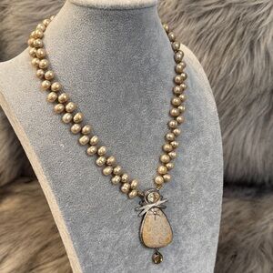 Precious Gem Elegant Pearl & Gems Silver Necklace